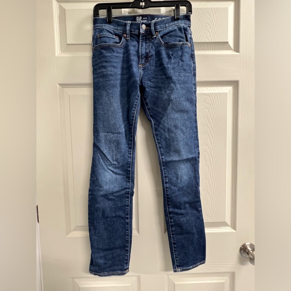 Mens Gap Denim Soft Wear Skinny Soft Hi Dark Wash Blue Jeans - 28x30 - EUC